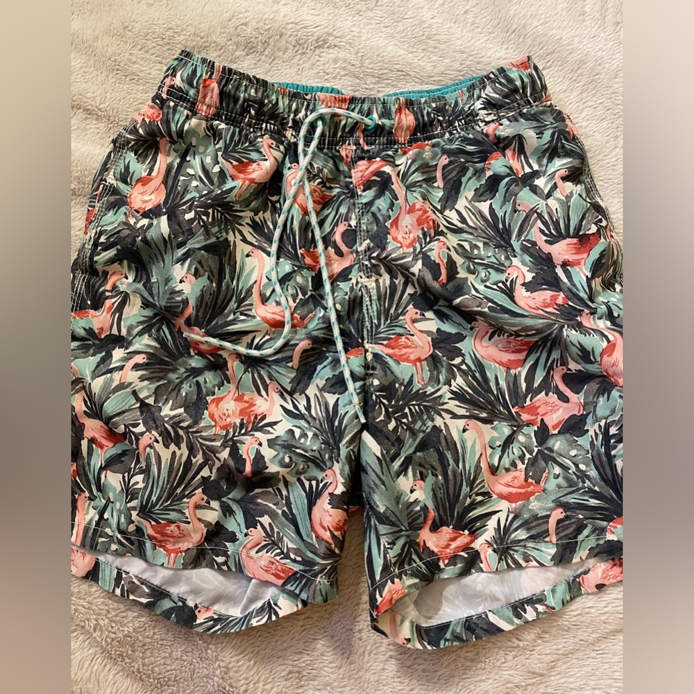EUC Flamingo Patterned Board Shorts/ Swim Trunks